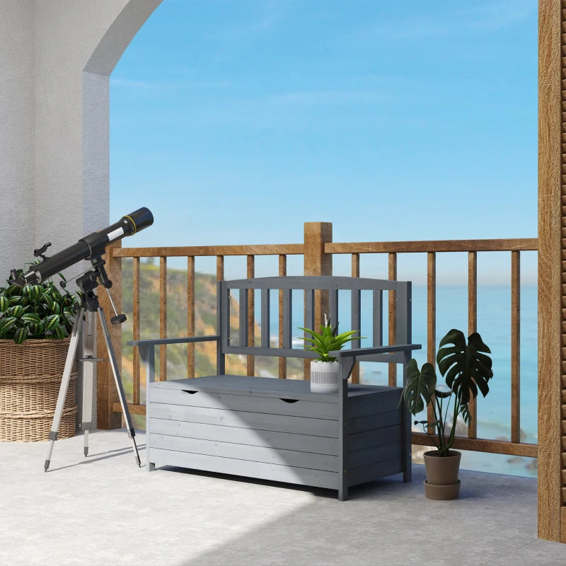Grey Two-Seater Garden Storage Bench - Outdoor Furniture for Patio and Garden