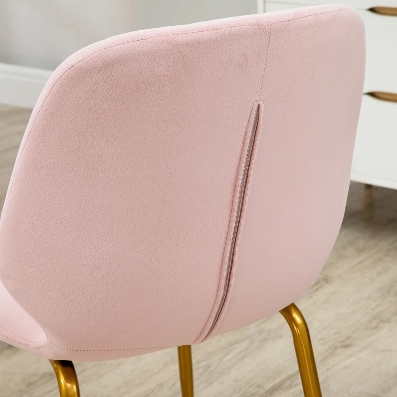 Velvet Dining Chairs Set of 2 - Stylish Pink Upholstered Dining Room Chairs with Backrest, Padded Seat & Steel Legs