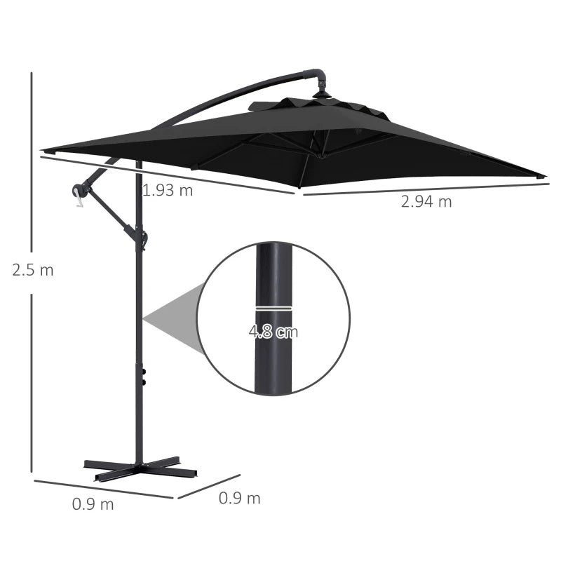 Black 3m Overhanging Cantilever Parasol with Cross Base