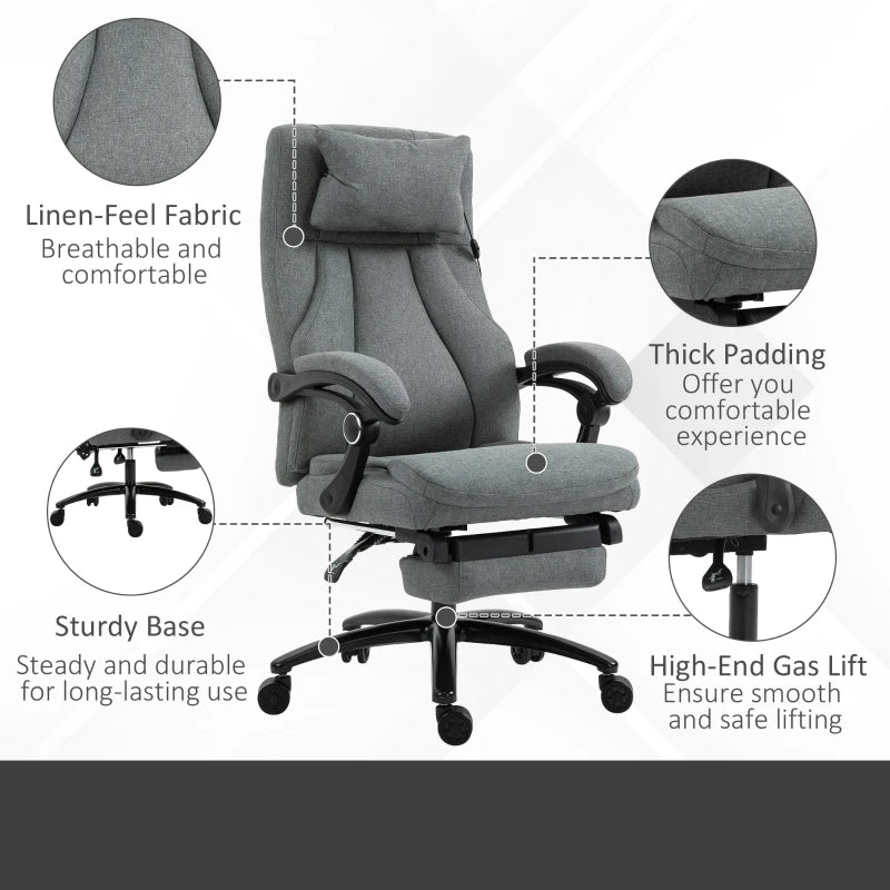 Vinsetto Grey Office Chair with Adjustable Massage Pillow, USB Power, Retractable Footrest, High Back, 360° Swivel for Home