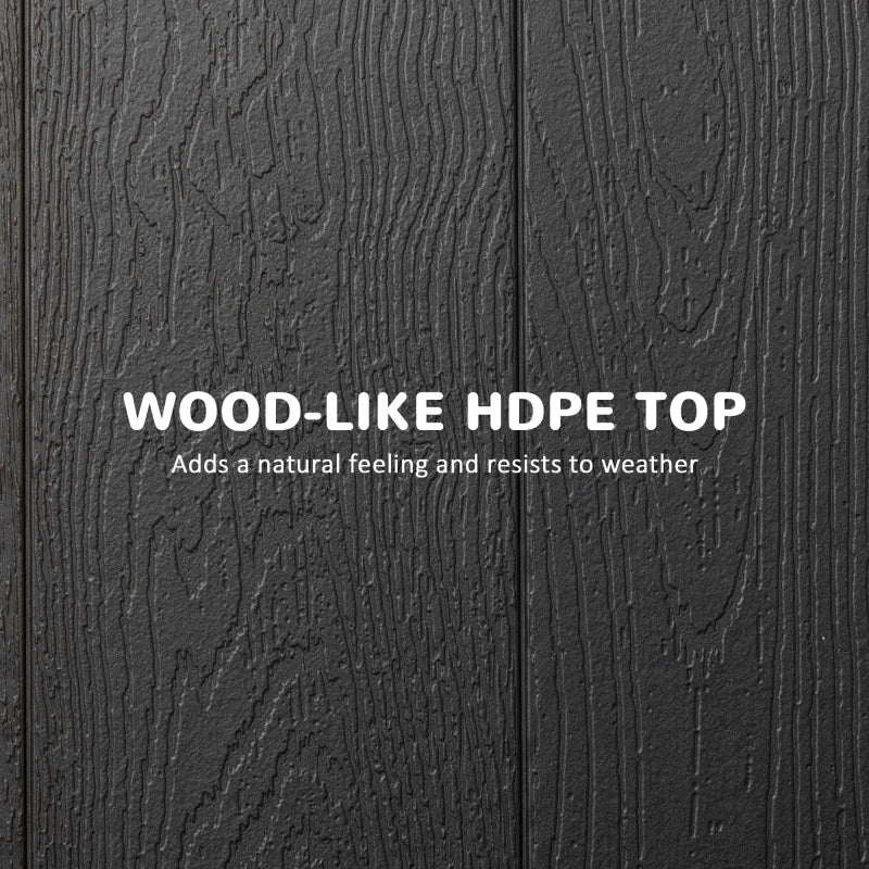 Rectangular Folding Garden Dining Table for 6 - Charcoal Grey HDPE Outdoor Table with Steel Frame for Balcony and Porch