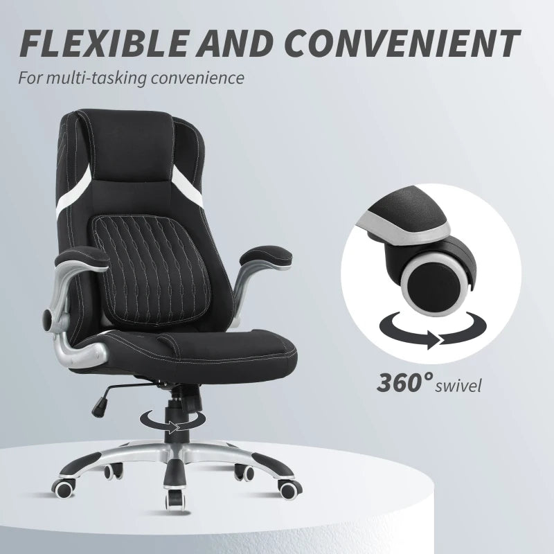 Vinsetto Adjustable Height Linen-Look Office Chair - Stylish Black Ergonomic Design for Home & Office Comfort
