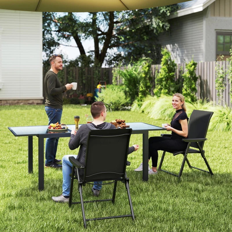 Set of Two Black Folding Outdoor Chairs - Compact Size for Patio and Garden