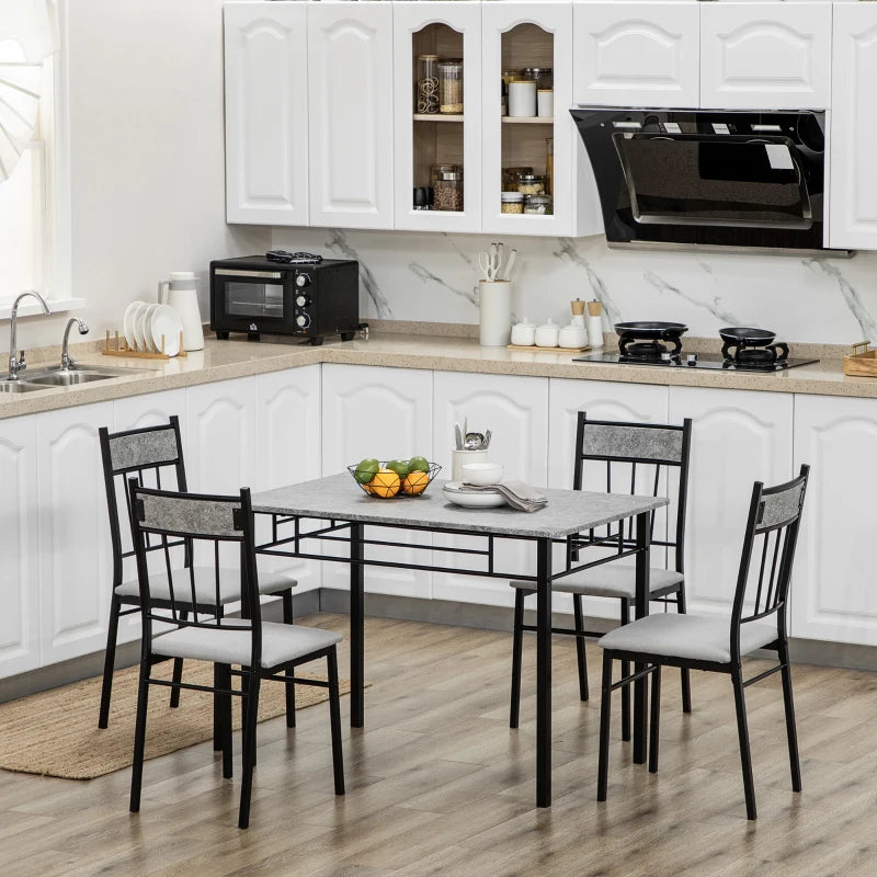 Elegant Five-Piece Grey and Black Marble Effect Dining Table Set for Modern Home Decor