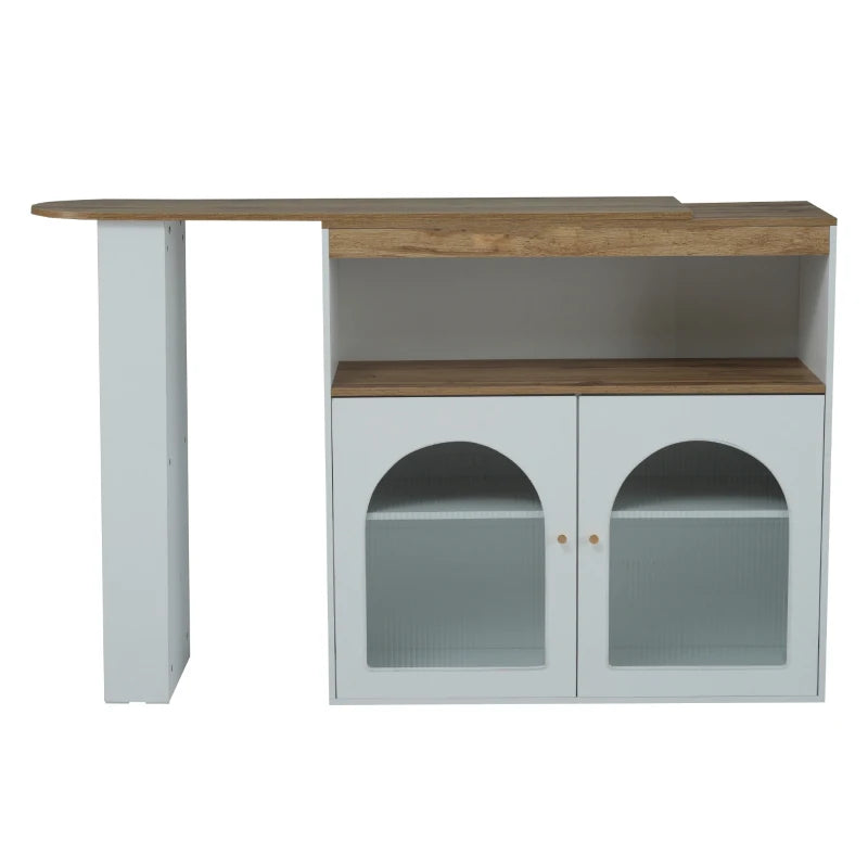 Modern Extendable Dining Table with Storage & LED Strip - Swivel Bar Bistro Table, 138-193x39x105 cm, Elegant White Finish