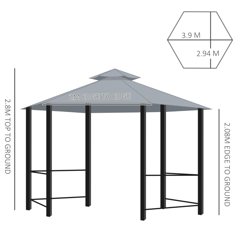 Grey 3m x 3m Hexagon Gazebo