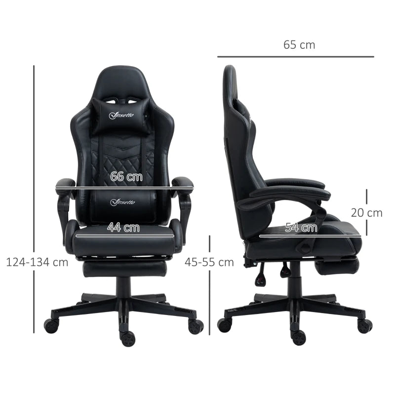 Vinsetto Gaming Chair with Footrest - 130° Recline, Lumbar Support, Adjustable Height - Ergonomic Black Desk Chair for Adults