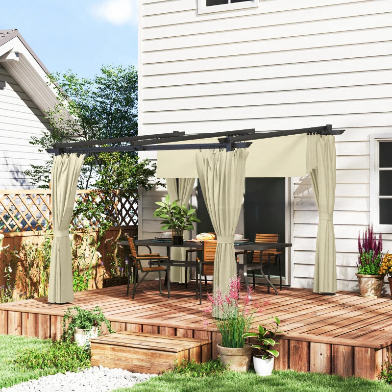 3 x 3 m Beige Retractable Roof Pergola with Curtains
