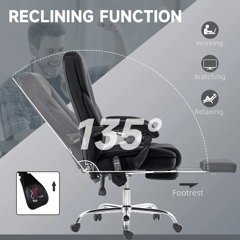 Vinsetto Heated Reclining Massage Office Chair with Adjustable Height & Footrest - Ergonomic Black Computer Chair