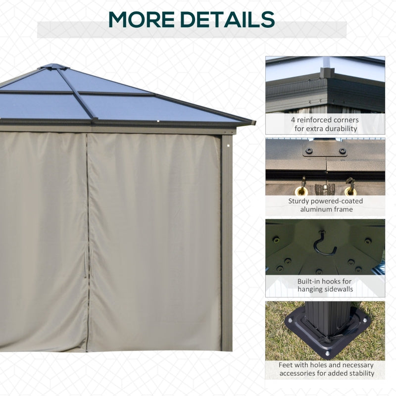 Deluxe 3x3m Garden Gazebo with Curtains & Mosquito Netting – Dark Grey Aluminium Frame & Polycarbonate Roof for Patio