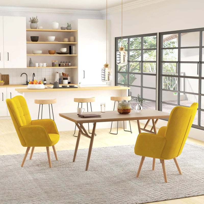 Stylish Velvet-Touch Tufted Wingback Armchair Set of 2 for Modern Lounge and Leisure Spaces in Yellow