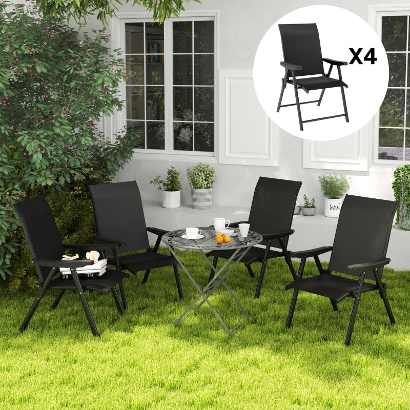 Set of Four Black Folding Outdoor Chairs - Compact Size for Easy Storage