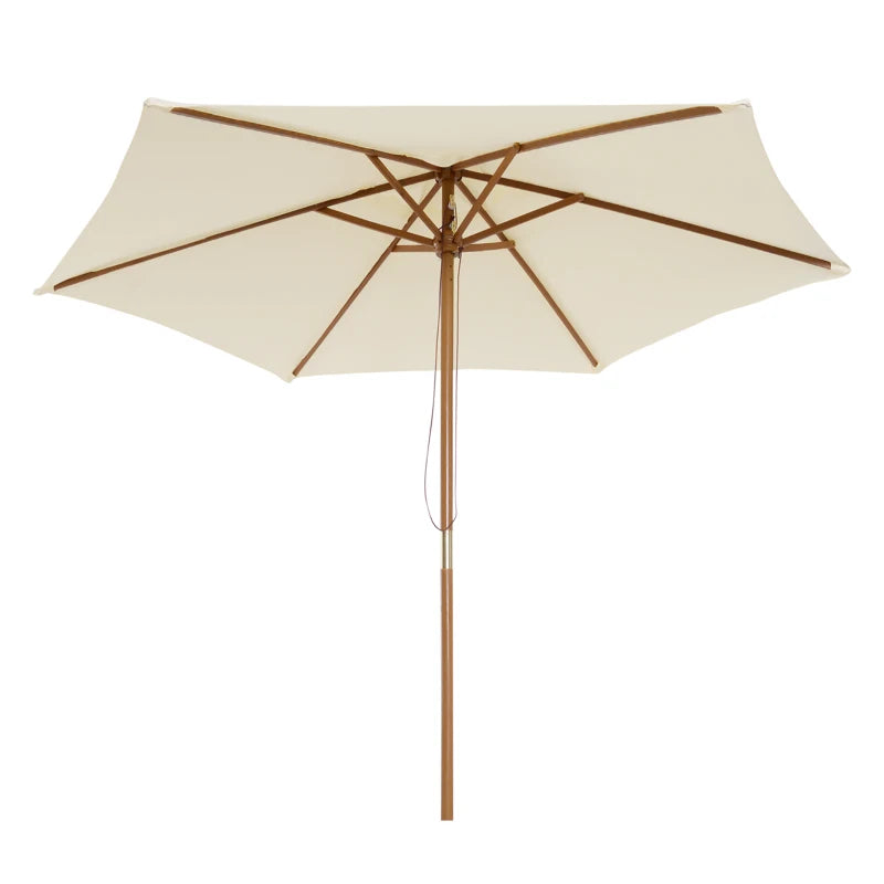 Wooden Garden Parasol Sun Shade - Cream White - 2.5m