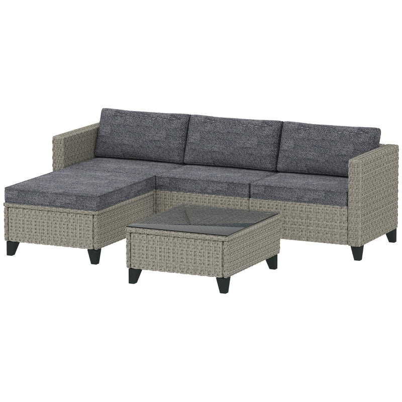 5-Piece Dark Grey Rattan Patio Furniture Set - Corner Sofa, Footstools & Coffee Table for Poolside