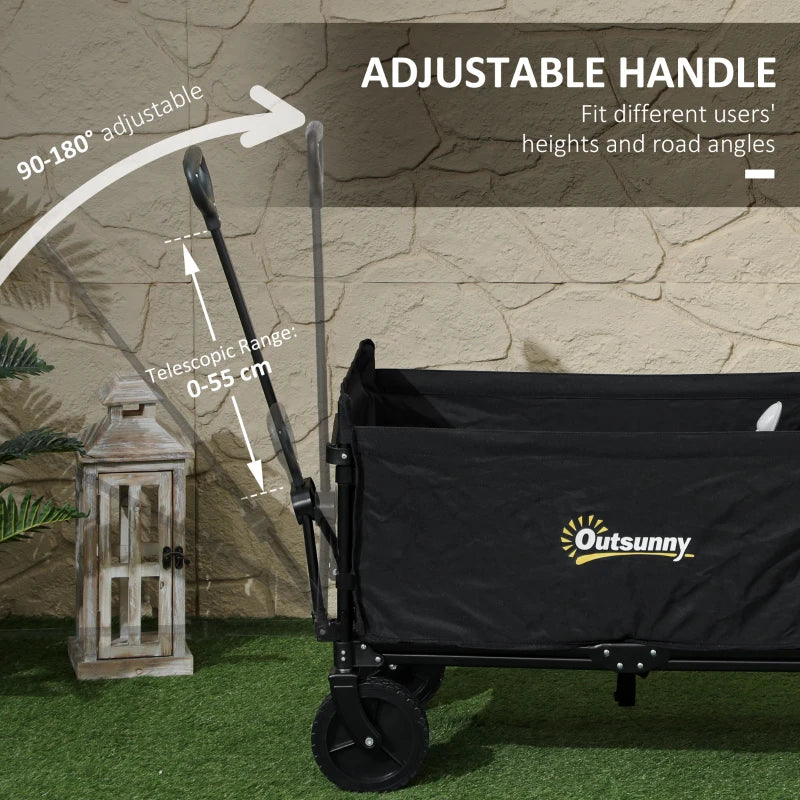 120L Folding Garden Trolley Cart - Black Outdoor Collapsible Wagon with Wheels & Adjustable Handle for Beach, Camping & Festivals