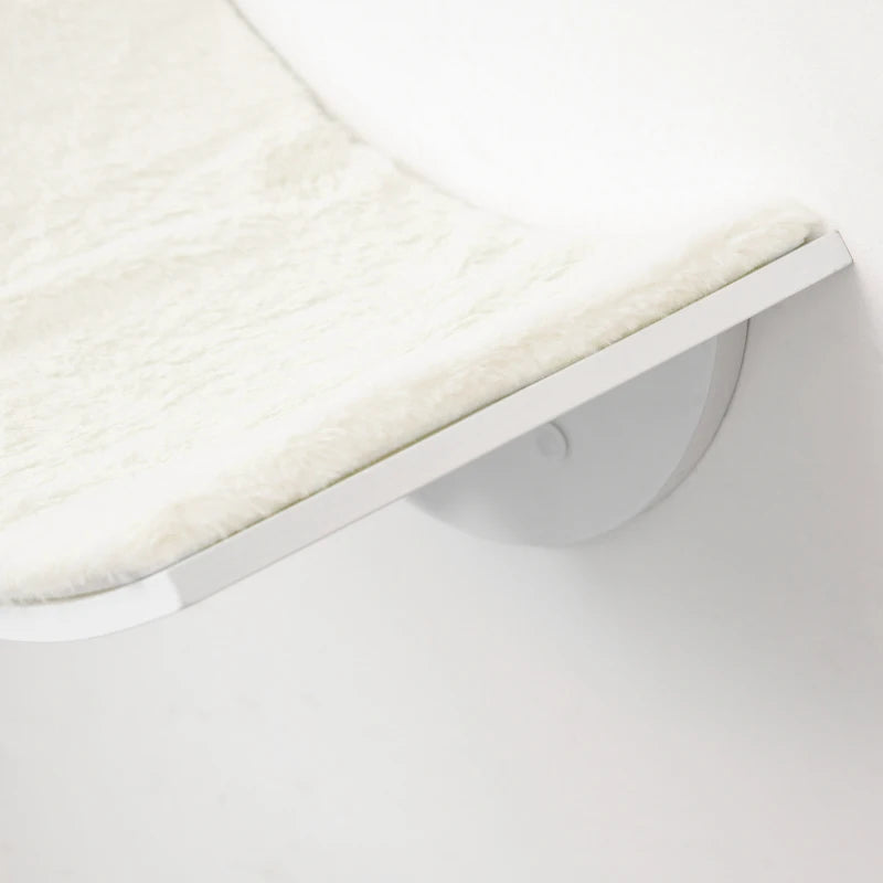 Wood Cat Shelves - Wall-Mounted Curved Kitten Bed Perch Climber Furniture - 41x28x21cm - Stylish White Cat Shelters
