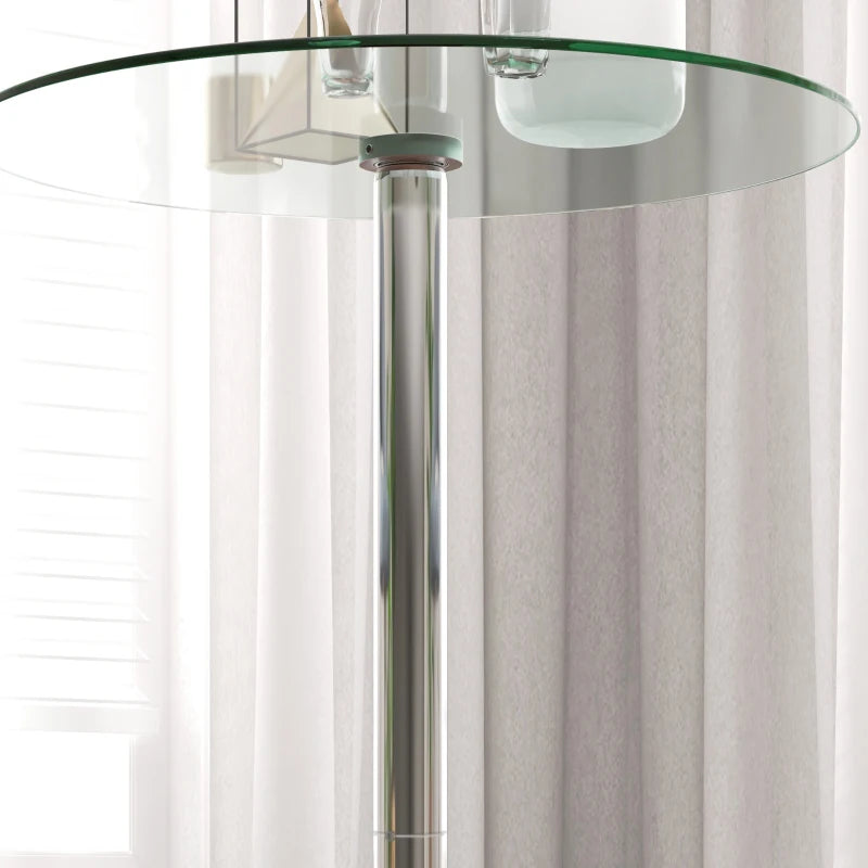 High Top Round Bistro Table for 2 - Tempered Glass Top & Steel Base - Stylish Kitchen Dining Table