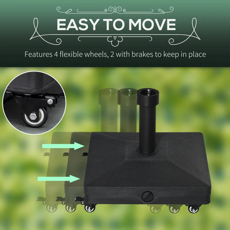 Black Heavy Duty 20kg Garden Parasol Base with Wheels for Outdoor Umbrella