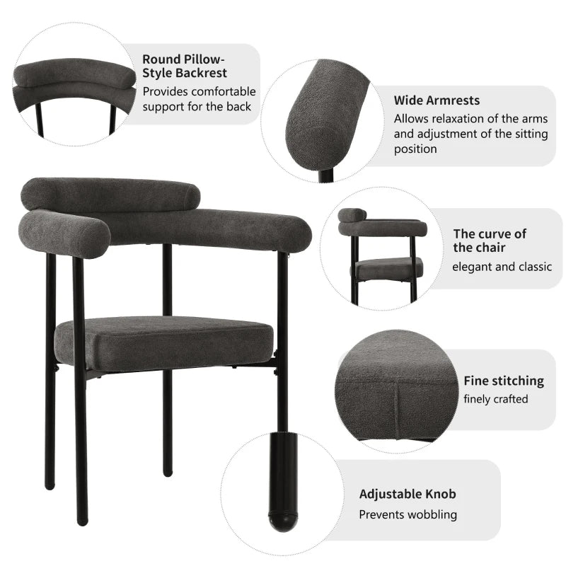 Set of 2 Modern Ergonomic Dining Chairs - High-Density Sponge, Sturdy Iron Frame, Faux Suede, Gray - 70L x 62W x 85H cm