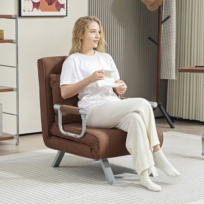 Versatile 4-in-1 Faux Suede Chair Bed in Coffee Colour for Ultimate Comfort and Style