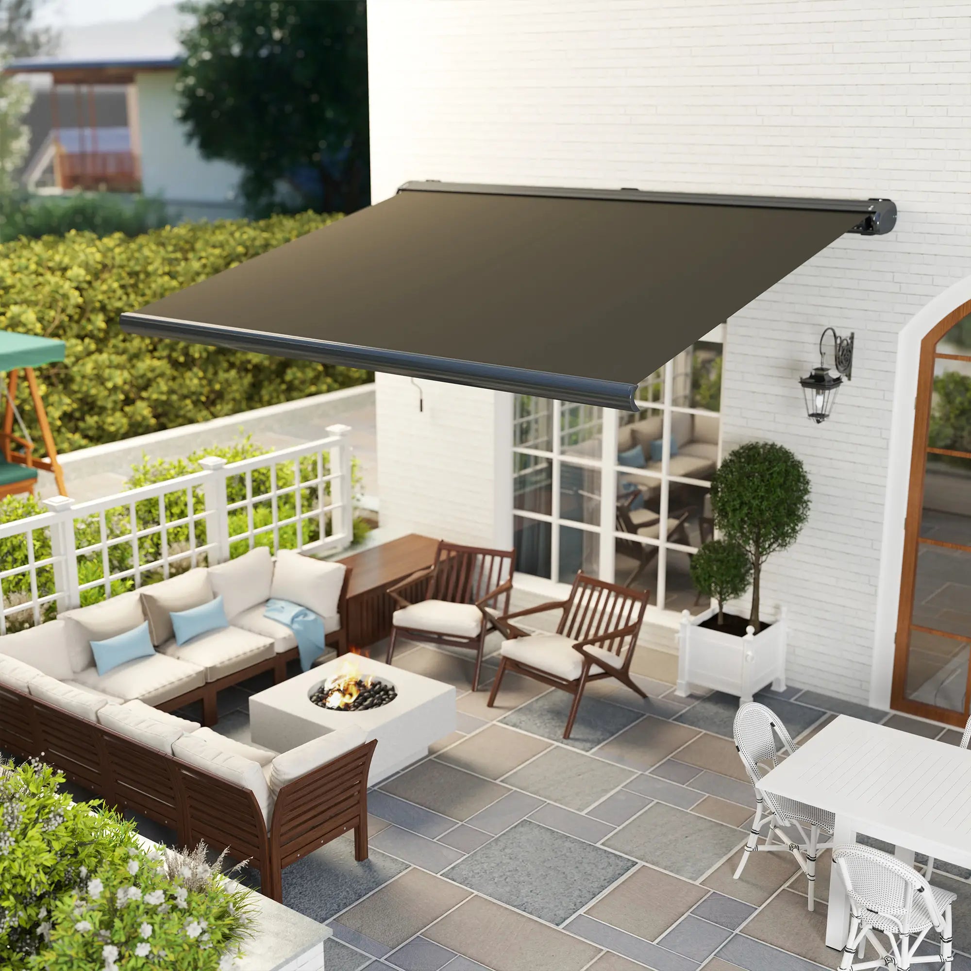 4m x 3m Retractable Electric Awning With Remote and Dark Grey Aluminium Frame UPF50+