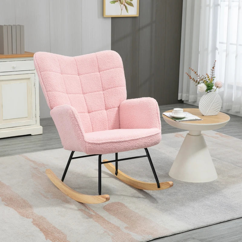 Soft Fleece Rocking Wingback Chair in Pink - Comfortable and Stylish Seating for Your Home