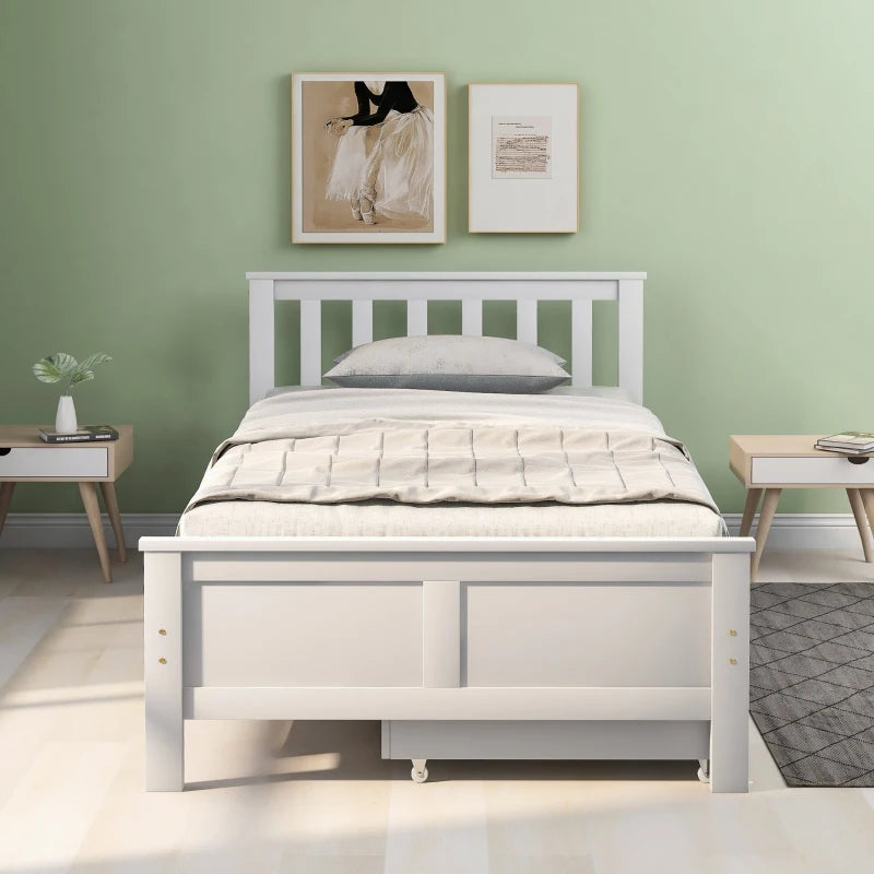 Wooden Solid Pine Divan Storage Bed with Drawers - Single 3ft, 196x100x82 cm, Stylish White Finish