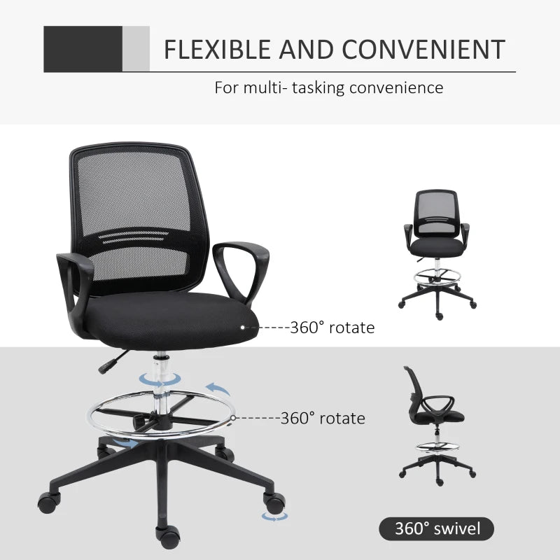 Vinsetto Ergonomic Mesh Drafting Chair - Adjustable Height, Footrest, 360° Swivel, Set of 5 - Tall Office Seating