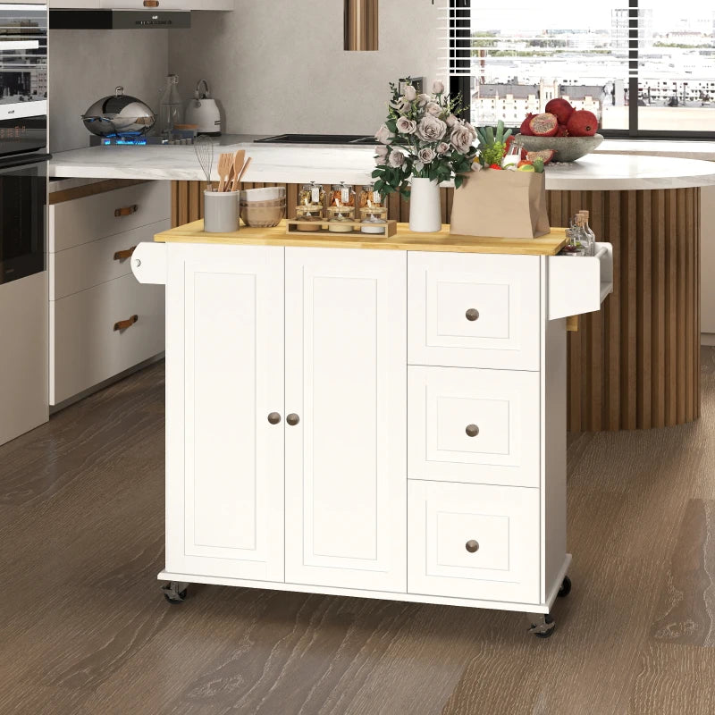 Rolling Kitchen Island with Drop Leaf and Storage Trolley on Wheels for Easy Mobility