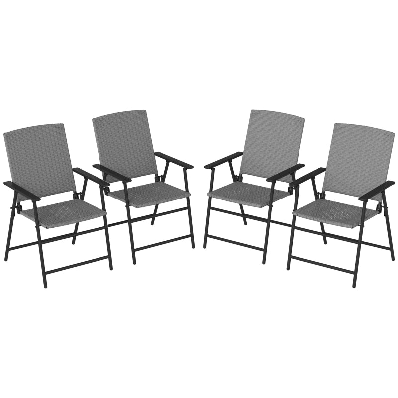 Set of Four Grey Folding Rattan Seat Chairs - Outdoor Patio Furniture