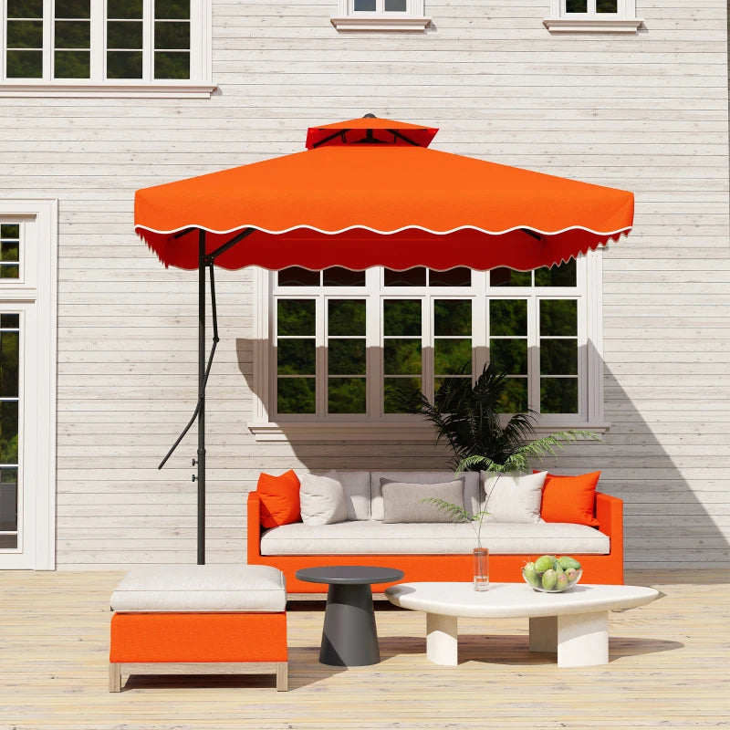 2.5m Cantilever Parasol Umbrella with Easy Lever, Square Double Top, Ruffled Outdoor Sun Shade - Orange