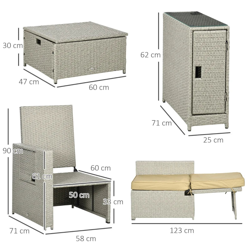 Beige 5PC Rattan Outdoor Sun Lounger Set with Storage Table