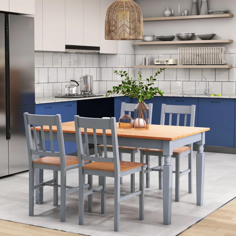 Set of 4 Grey Dining Chairs with Slat Back, Pine Wood Kitchen Chairs for Living Room & Dining Room