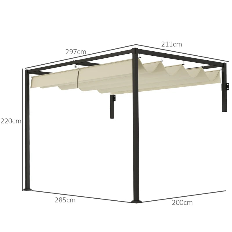 2m x 3m Khaki Lean-To Steel Pergola with Adjustable Canopy