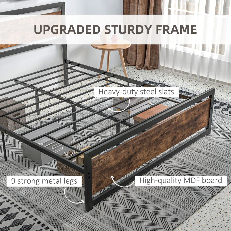 King Size Metal Bed Frame with Headboard & Footboard - Sturdy Slat Support & Underbed Storage - Stylish Bedroom Furniture for Adults