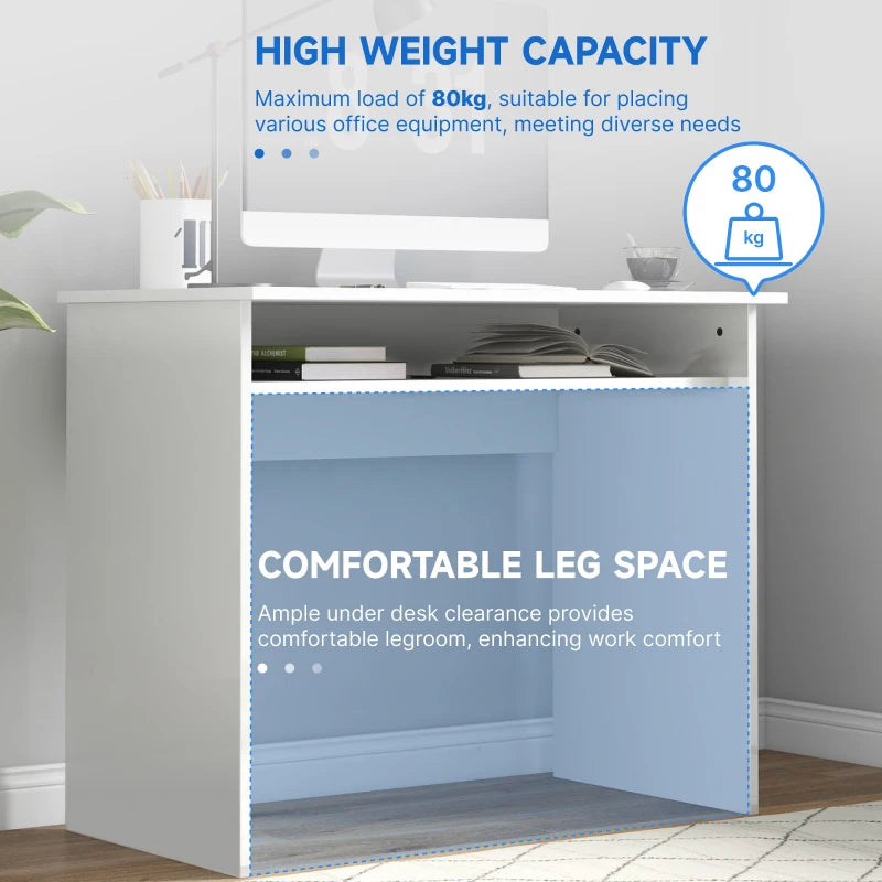 Modern 90x50cm High Gloss White Computer Table - Stylish Home Office Desk with Storage Shelf for Small Spaces