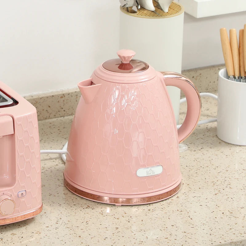 Light Pink 1.7L Fast Boil Kettle & 2 Slice Toaster Set - 3000W, Auto Shut Off, Browning Controls