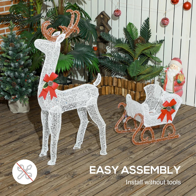 170 LED Light Reindeer and Sleigh Christmas Decoration - Festive Outdoor Holiday Display for Home and Garden