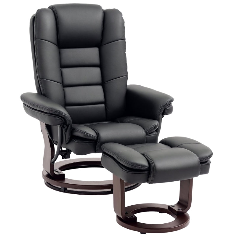 Ergonomic Recliner Chair with Footstool, 130kg Capacity, 135° Reclining Swivel Sofa for Living Room, Black PU Leather