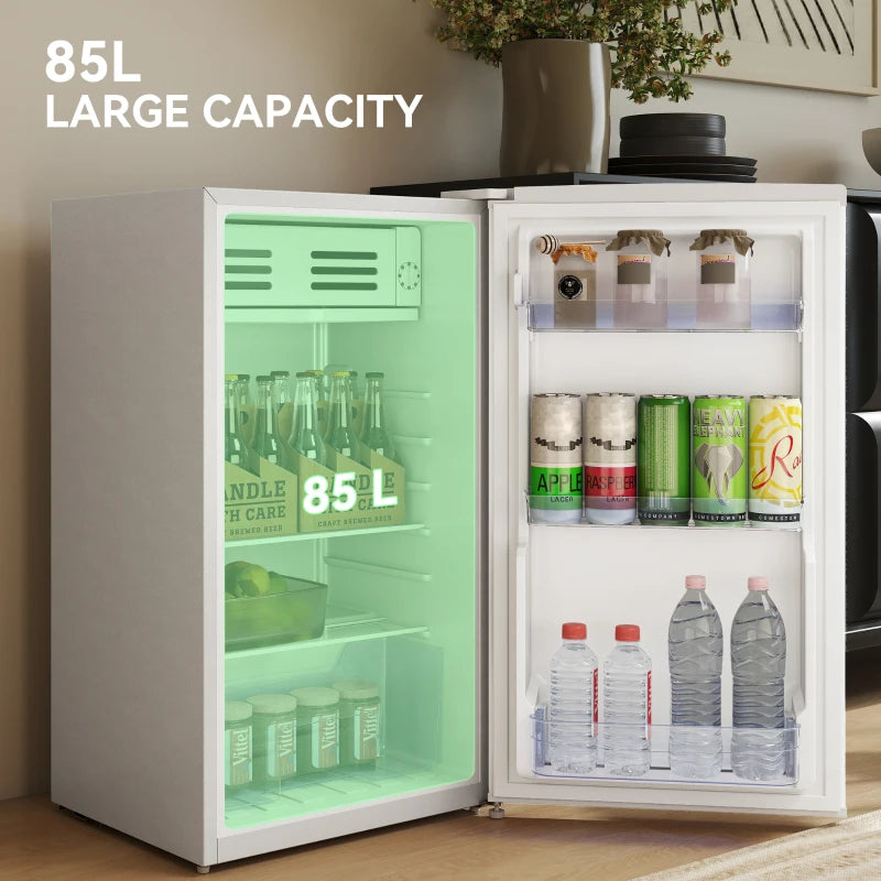 85L Retro Under Counter Fridge with Chiller Box, Adjustable Thermostat & Glass Shelves - Compact White Refrigerator