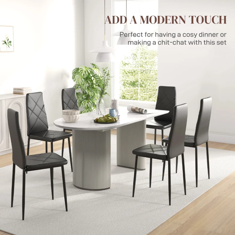 Set of 6 Stylish Black Faux Leather Dining Chairs - Modern Design for Home & Kitchen, Easy to Clean