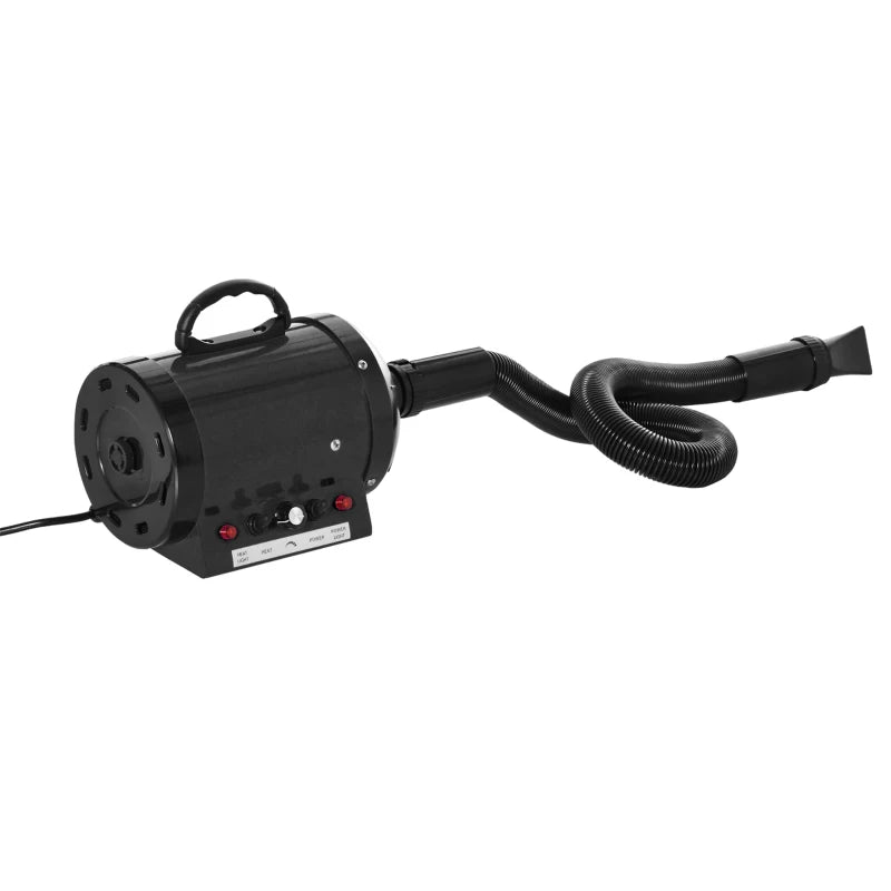 Professional Dog Hair Dryer - Adjustable Speed & Temperature Pet Grooming Blaster with 2.1M Hose & 3 Nozzles - Black