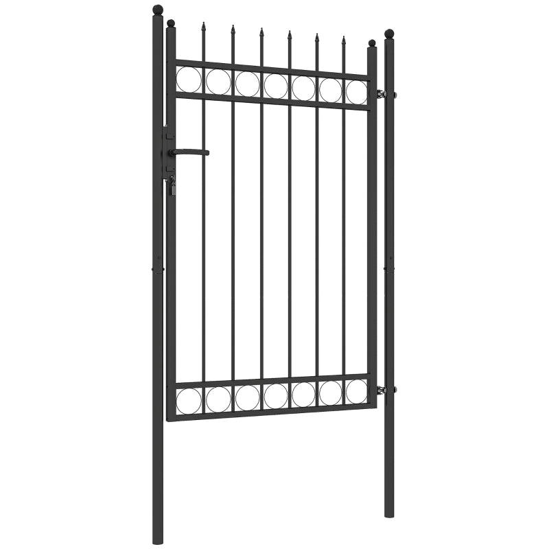 Galvanised Steel Garden Gate with Lock, Keys & Handle - Black Outdoor Security Barrier 105x204 cm