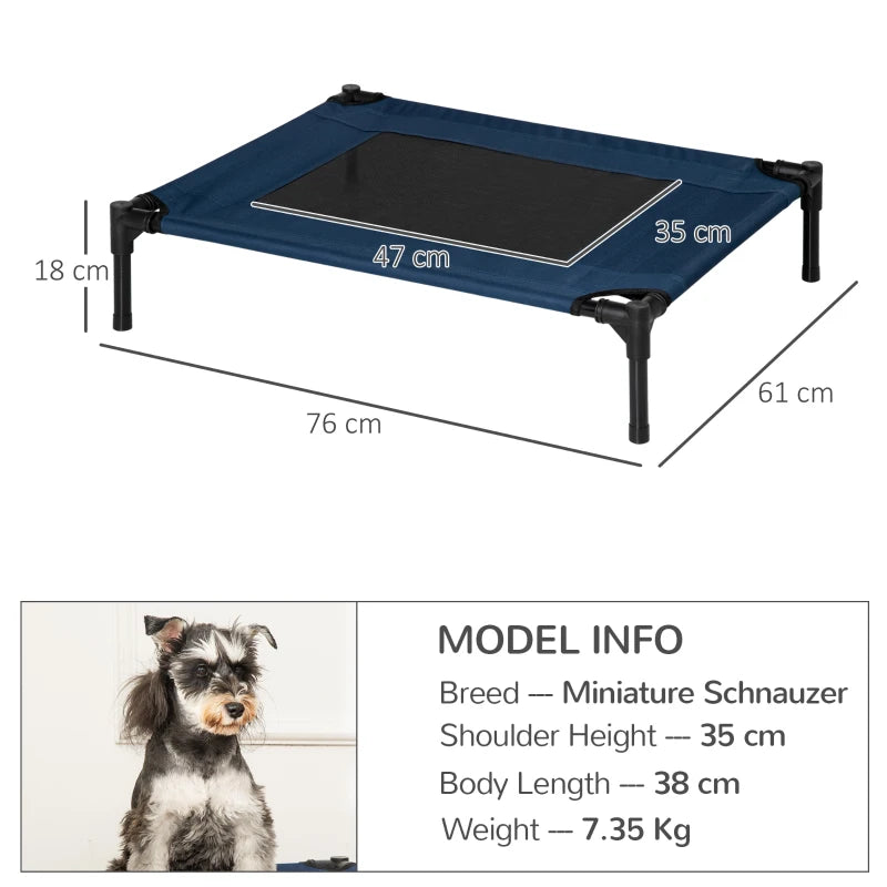 Blue Medium Raised Dog Bed - Elevated Pet Cot for Dogs & Cats - Portable Camping Basket for Pets