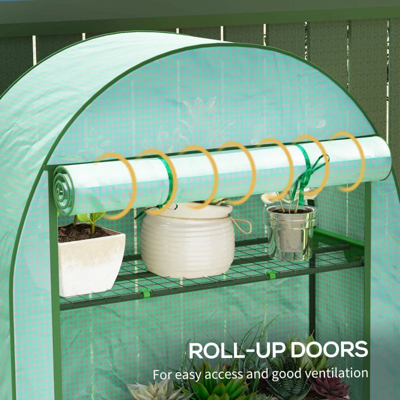 4 Tier Portable Mini Greenhouse with Reinforced PE Cover, Roll-Up Door, 105 x 45 x 160 cm, Green