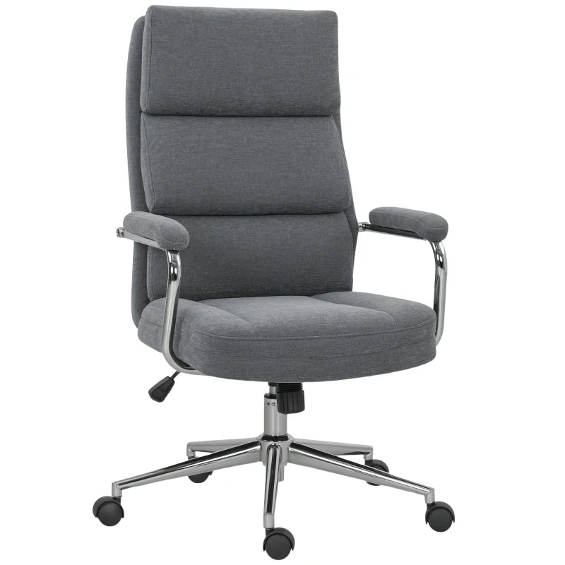 Executive Office Chair - Charcoal Grey Linen Fabric Desk Chair with Double-Layer Back Cushion, Tilt Function & Height Adjustment