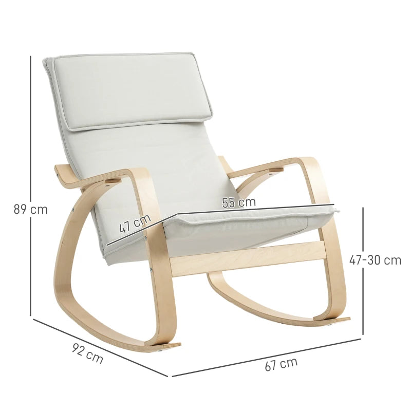 Comfortable Upholstered Rocking Chair with High Back and Headrest for Living Room and Bedroom in Cream White