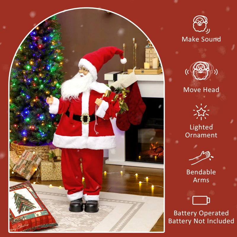 Life Size Voice-Activated Santa Claus Christmas Decoration with Twinkling LED Lights - Festive Red Holiday Decor