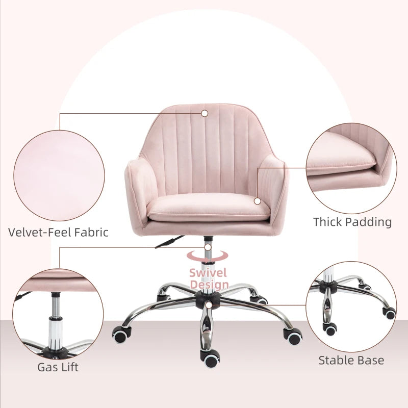 Stylish Pink Velvet-Feel Tub Office Chair with Comfortable Seat Cushion - Perfect for Home or Office Decor
