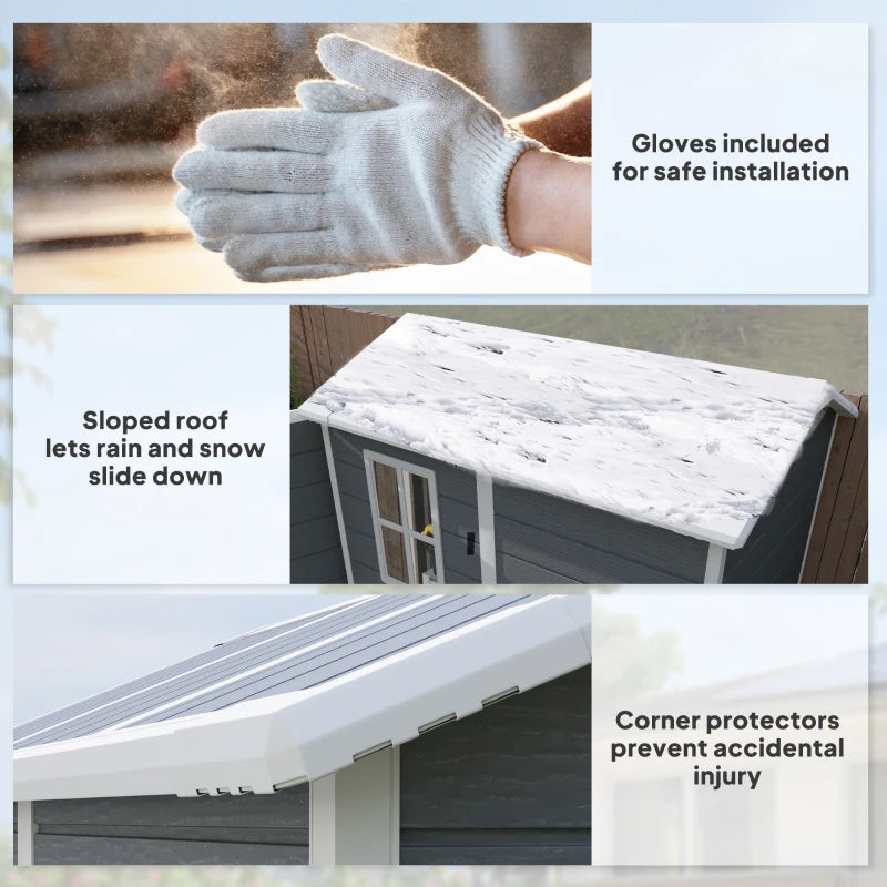 4 x 6ft Grey Plastic Garden Shed - Lockable Tool Storage with Floor, Window & Vents, Zero Maintenance Resin Outdoor Shed